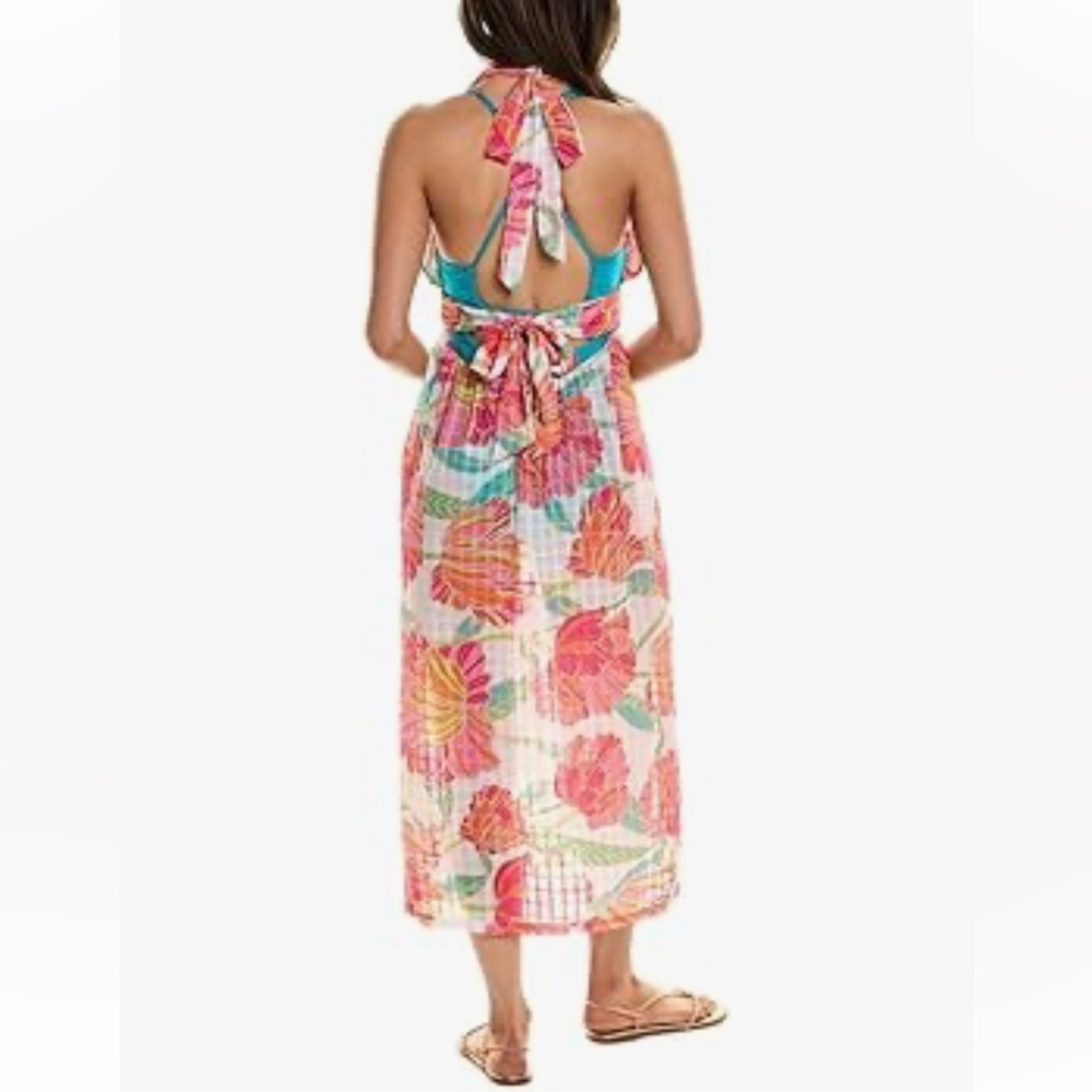 Trina Turk Poppy Floral Print High Neck Midi Dress Swim Cover Up Size Large NWT - Picture 7 of 14